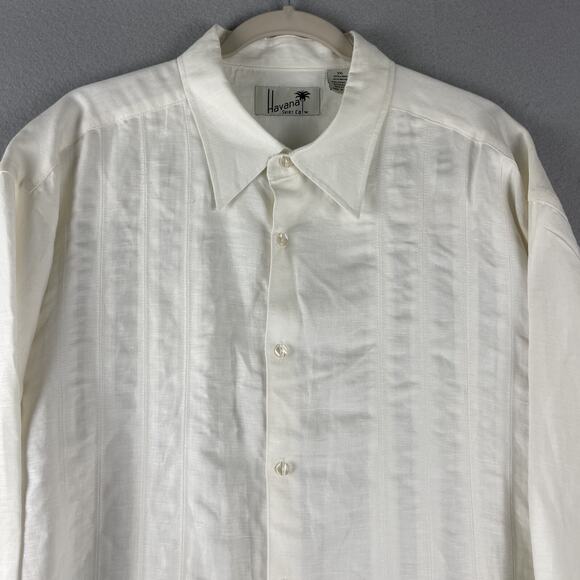 Havana Linen Blend Shirt Mens XXL Ivory Button Up Guayabera Tropical Aloha NEW - Picture 2 of 12